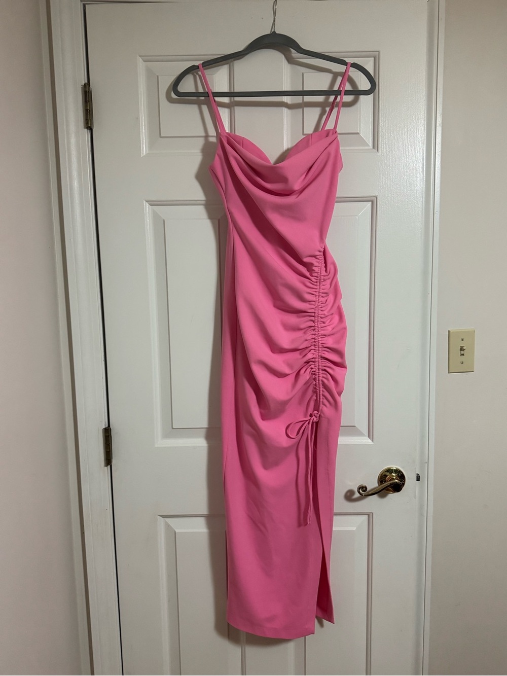 Zara Pink Cowl Neck Ruched Midi Dress